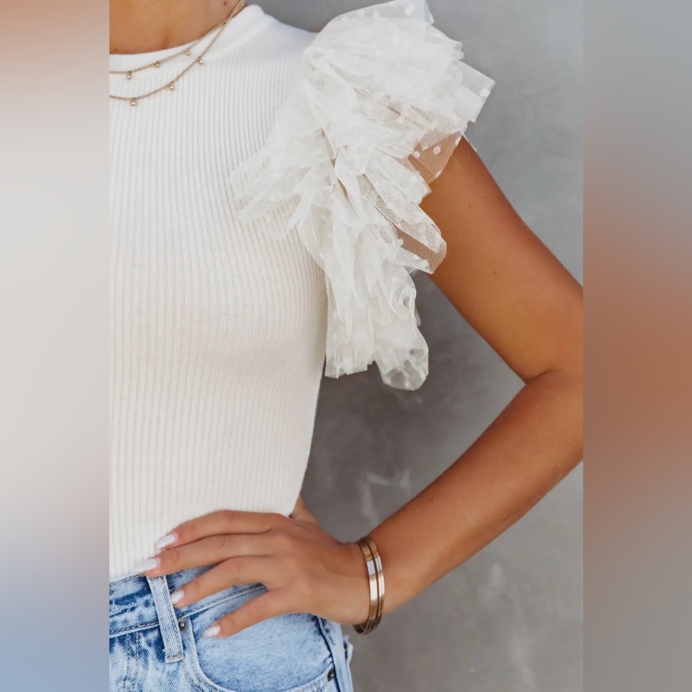 Dotted Mesh Ruffle Top - Picture 2 of 4